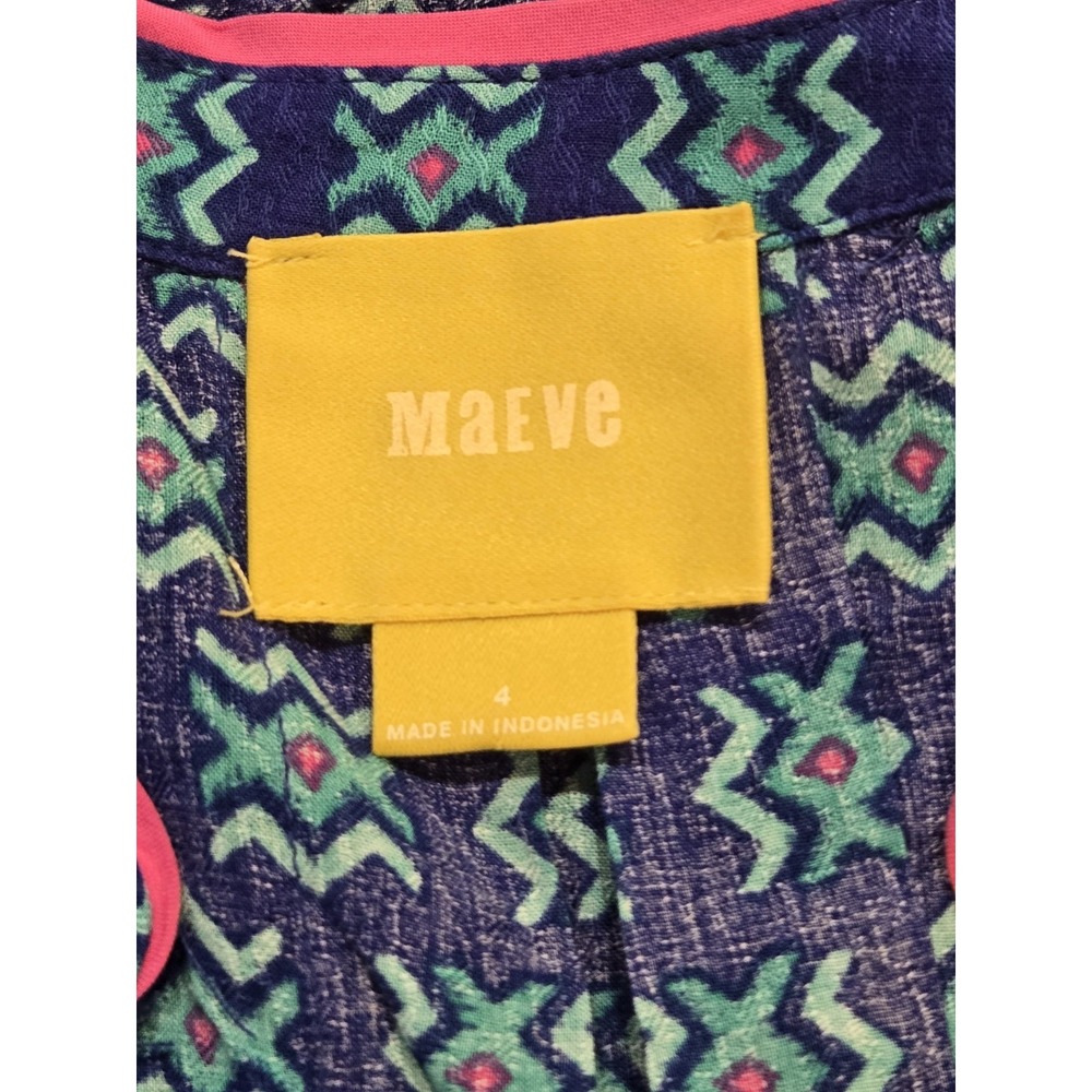 Maeve Anthropologie Ada Swing Blouse Women's 4 Blue Pink Aztec Sleeveless - Picture 5 of 10